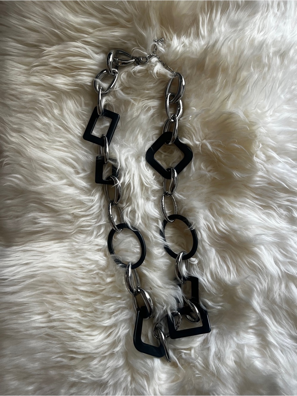 Chicos Black and Silver Link Statement Necklace